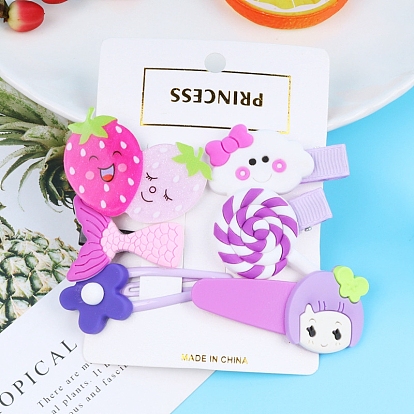 Children's Cartoon Plastic & Resin Snap Hair Clips, with Metal Finding