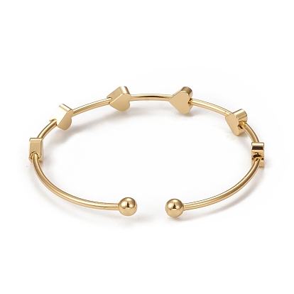 Rack Plating Brass Cuff Bangles, Long-Lasting Plated Heart Bead Bangles for Women, Cadmium Free & Lead Free