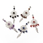 Natural Gemstone Pendant Decorations, Woven Web/Net with Feather Hanging Ornaments, Lobster Clasp Charms