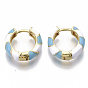 Brass Huggie Hoop Earrings, with Two Tone Enamel, Real 18K Gold Plated