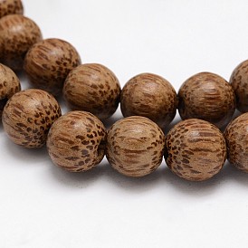 Natural Coconut Wood Beads Strands, Round, 11~12x10mm, Hole: 3mm, about 70pcs/strand, 31.4 inch