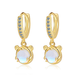Cute Zodiac Tiger Ear Clip with Diamond Inlaid Synthetic Glass Female Earrings.
