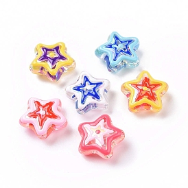 UV Plating Rainbow Iridescent Acrylic Beads, with Enamel, Star