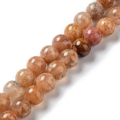 Natural Flower Agate Beads Strands, Round