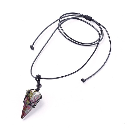 Gemstone подвески ожерелья, с вощеным шнуром и нейлоновым шнуром, конус