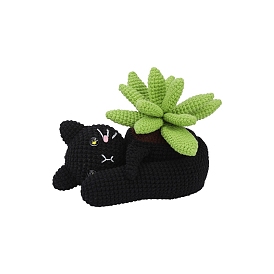 DIY Cat & Succulent Knitting Kits for Beginners, including Polyester Yarn, Fiberfill, Crochet Needle, Cabochon, Stitch Marker, Instruction, Threader, Support Wire