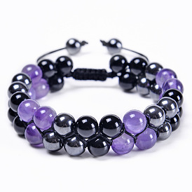 Natural Amethyst Double-layer Adjustable Magnetic Beaded Bracelet for Couples