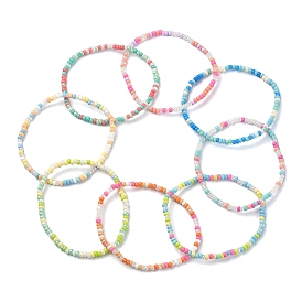 8Pcs 8 Color Glass Seed Beaded Stretch Bracelets Set