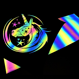 Unicorn Laser Plastic Heat Transfer Film Logo Stickers Set, for DIY T-Shirt, Bags, Hats, Jackets