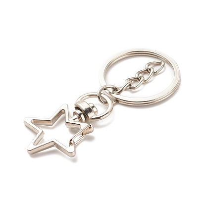 Alloy Swivel Keychain Clasps, with Iron Split Key Rings, Flower & Cat & Heart & Moon & Star, Mixed Shape