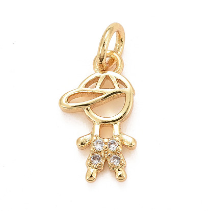 Eco-Friendly Brass Micro Pave Cubic Zirconia Pendants, with Jump Ring, Long-Lasting Plated, Lead Free & Cadmium Free, Human
