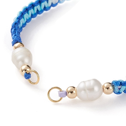 Adjustable Polyester Braided Cord Bracelet Making, with Brass Beads, 304 Stainless Steel Jump Rings and Freshwater Pearl Beads