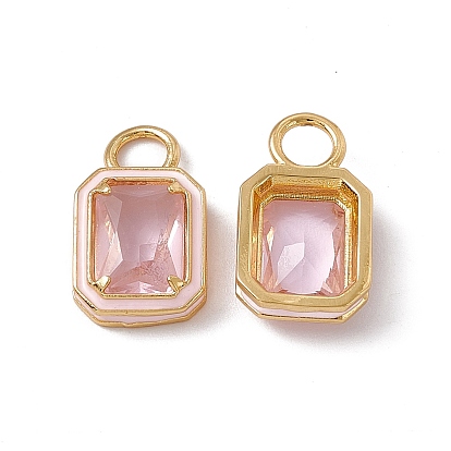 Colgantes rectangulares de cristal rosa, con fornituras de latón enchapadas en oro real 18k y esmalte, sin cadmio y sin plomo y sin níquel