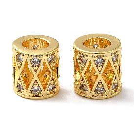 Brass Micro Pave Cubic Zirconia European Beads, Large Beads, Column with Hollow Rhombus