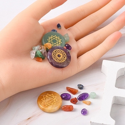 Kit de recherche de fabrication de bijoux de pierres précieuses de chakra diy, y compris perles et cabochons de pierres naturelles et synthétiques mélangées