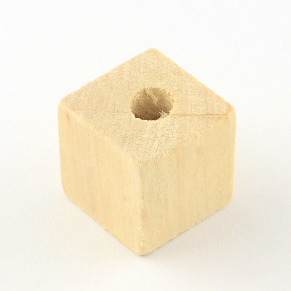 Cubo de cuentas de madera natural sin teñir, 19~20x19~20x19~20 mm, agujero: 4~5 mm