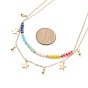 Brass Star Charms Double Layer Necklace with Colorful Glass Beaded for Women