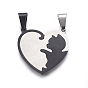 304 Stainless Steel Split Kitten Pendants, with Enamel, Heart with Cat Shape