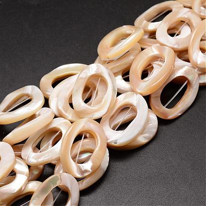 Natural Trochid Shell/Trochus Shell Beads Strands, Oval, 25x18x3~4mm, Hole: 1mm, about 16pcs/strand, 15.75 inch