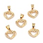Brass Micro Pave Clear Cubic Zirconia Charms, Long-Lasting Plated, Double Heart