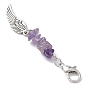 Natural & Synthetic Gemstone Chips Pendant Decorations, with Alloy Lobster Claw Clasps and Wing Pendant
