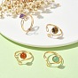 4 pcs 4 ensemble d'anneaux de manchette ouverts en fil d'alliage de style, Anneaux de perles rondes en pierres précieuses naturelles mélangées