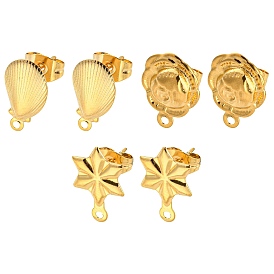 304 Stainless Steel Stud Earring Findings, with Horizontal Loops, Golden