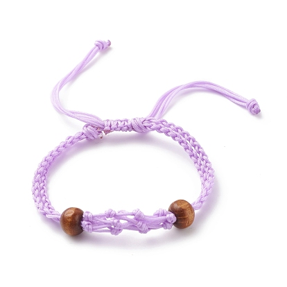 Cordon en nylon tressé ajustable pochette en macramé fabrication de bracelet, pierre interchangeable, avec des perles en bois  
