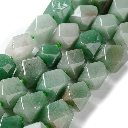 Natural Green Aventurine Beads Strands, with Seed Beads, Faceted, Rhombus
