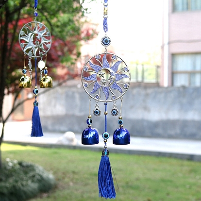 Alloy Wind Chime, with Sun Evil Eye Wind Bells Hanging Decoration and Tassle, for Car Kitchen Home Garden Decor