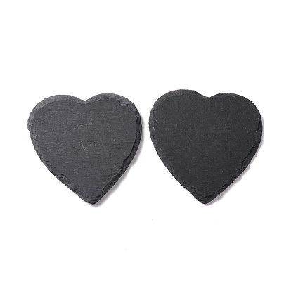 Natural Black Stone Cup Mat, Rough Edge Coaster, with Sponge Pad, Heart