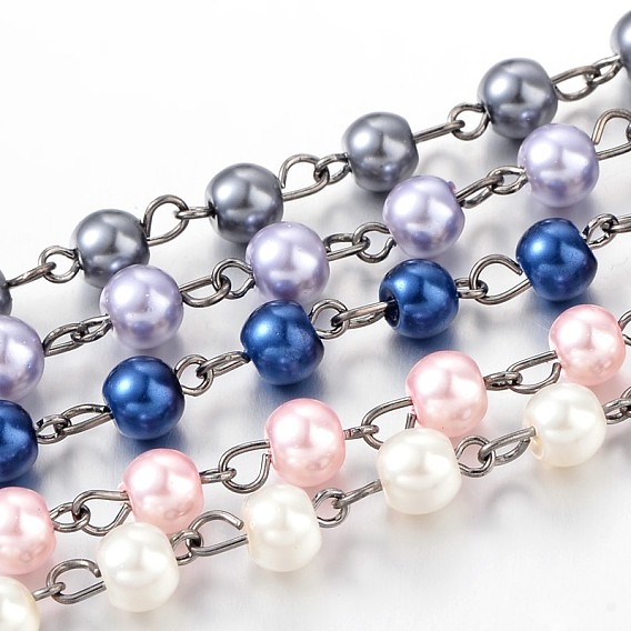 Cadenas de cuentas de cristal perlas pulseras collares hechos a mano para hacer, con alfiler de latón en tono bronce., sin soldar, 39.3 pulgada, sobre 90 unidades / cadena