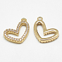 Brass Charms, with Cubic Zirconia, Heart, Clear