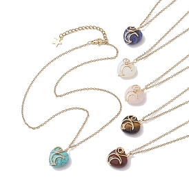 Natural & Synthetic Mixed Gemstone Heart Pendant Necklaces, with 304 Stainless Steel Cable Chains