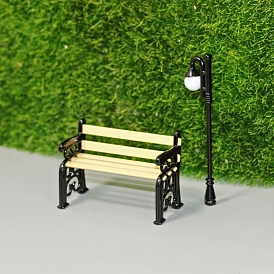 Alloy Chair & Street Light Set, Micro Landscape Home Dollhouse Accessories, Pretending Prop Decorations