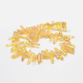 Galvanoplastie naturelles pépites cristal de quartz perles brins, classe ab, teint, de couleur plaquée ab , 20~56x6~8x6~7mm, Trou: 1mm, Environ 72 pcs/chapelet, 15.4 pouce (39.1 cm)