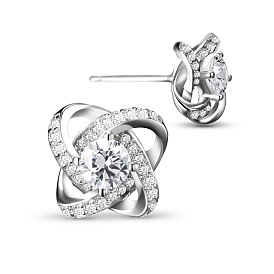 SHEGRACE Awesome Design 925 Sterling Silver Stud Earrings, with Micro Pave AAA Cubic Zirconia Flower, 10mm, Pin: 0.7mm