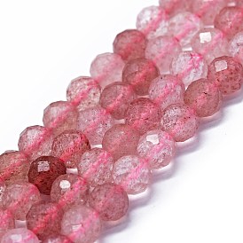 Natural Strawberry Quartz Beads Strands, Faceted(64 Facets), Round