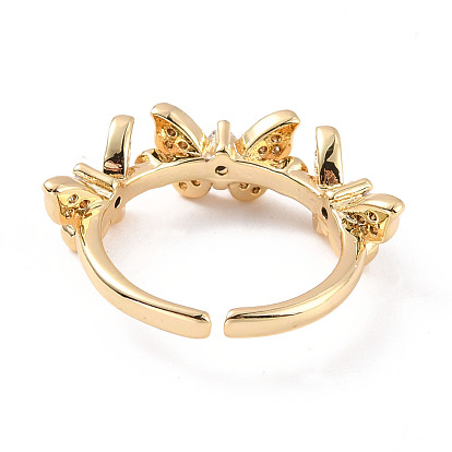 Открытое кольцо-манжета с тройной бабочкой из прозрачного кубического циркония, украшения из латуни для женщин, без кадмия и без свинца