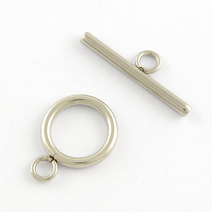 304 Stainless Steel Ring Toggle Clasps, Ring: 19x14x2mm, Hole: 3mm, Bar: 24.5x7x2.5mmm, Hole: 3mm
