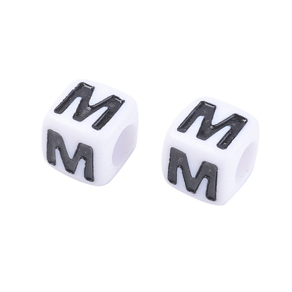 Opaque Acrylic Beads, Cube, Alphabet Style, Letter
