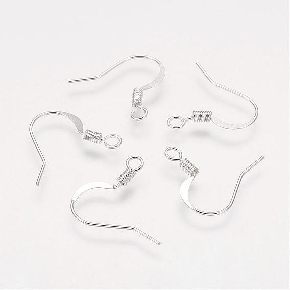 Brass French Earring Hooks, Flat Earring Hooks, Ear Wire, with Horizontal Loop, Nickel Free
