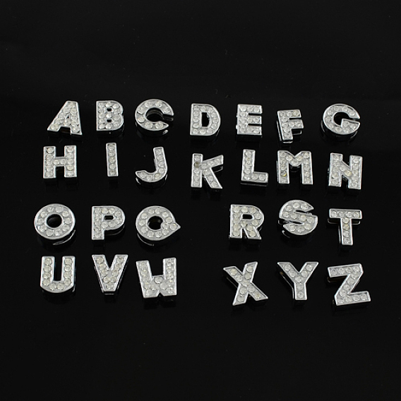 Алфавит сплава начальные шармы скольжения с Grade A стразов, без свинца и без никеля , платина, 12~13x8~13x4~5 мм, отверстие : 8x2 мм