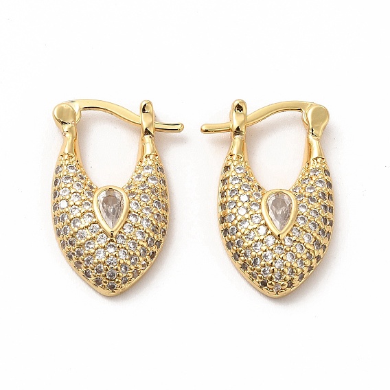 Clear Cubic Zirconia Teardrop Hoop Earrings with Glass, Brass Jewelry for Women