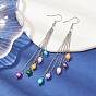 Boucles d'oreilles pendantes en perles naturelles teintes, 304 boucles d'oreilles à pampilles et chaînes en acier inoxydable pour femmes