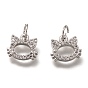 Brass Micro Pave Clear Cubic Zirconia Charms, Cadmium Free & Lead Free, Long-Lasting Plated, Cat