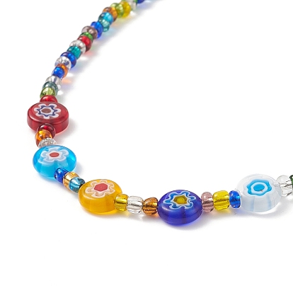 Glass Seed Beaded Necklaces for Women, Millefiori Glass Beads Bib Necklaces