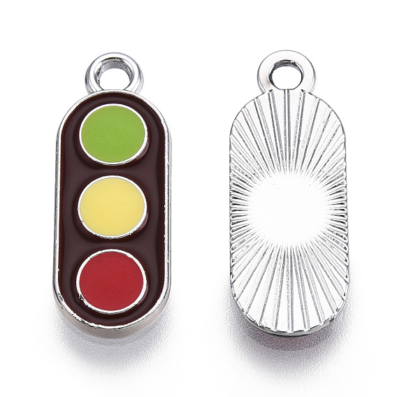 Platinum Plated Alloy Pendants, with Enamel, Traffic Light