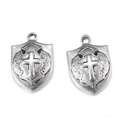 Tibetan Style Alloy Pendants, Shield with Cross, Cadmium Free & Lead Free