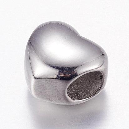 304 acier inoxydable perles européennes, Perles avec un grand trou   , cœur
